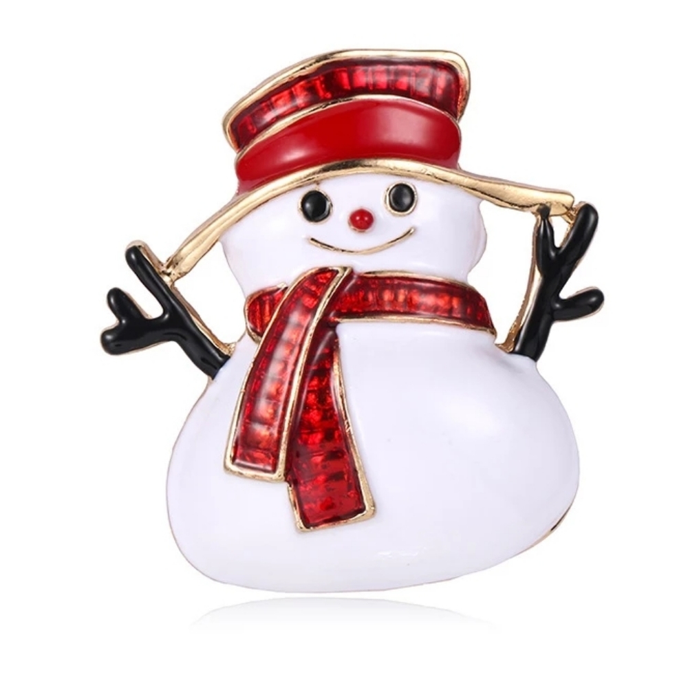 Red Hat Snowman Brooch Pin
